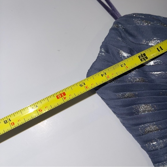 Adrianna Papell Foiled Dot Draped Mesh Gown Slate Gray Sz 2 - Picture 15 of 17